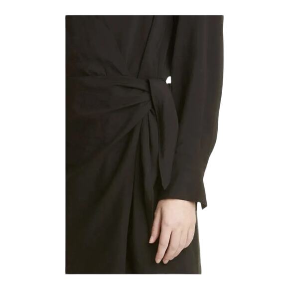 Vince Dress Long Sleeve wrap front shirt black Medium M - Picture 10 of 10